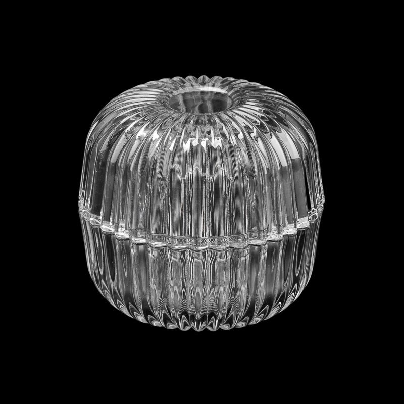 New Arrival Vertical Stripe Surface Glass Candle Holder with Glass Lid for Scented Candle Filling
