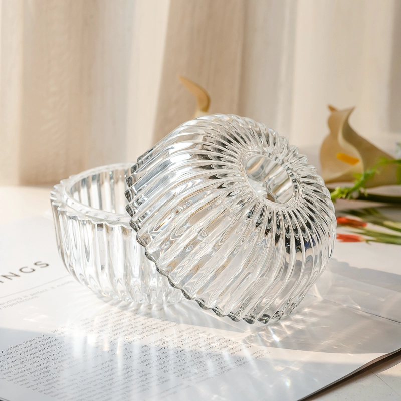 New Arrival Vertical Stripe Surface Glass Candle Holder with Glass Lid for Scented Candle Filling