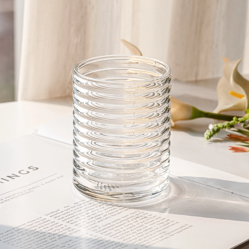 Modern Ribbed Clear 320ml Glass Candle Jar for Scented Candles Home Decor Wholesaling