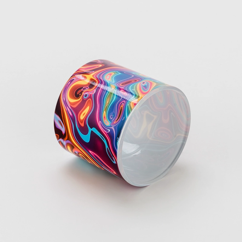 Creative Pattern Decal 165ml Glass Candle Vessel with Custom Logo Luxury Home Fragrance Container for Wedding Decorations
