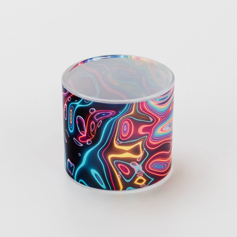 Creative Pattern Decal 165ml Glass Candle Vessel with Custom Logo Luxury Home Fragrance Container for Wedding Decorations