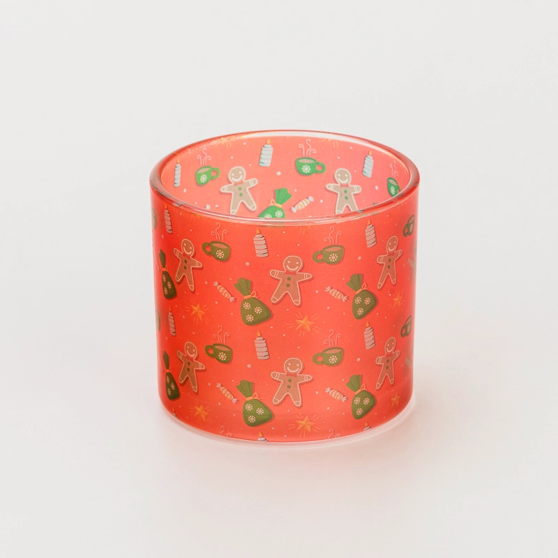 Cylinder Glass Candle Jar with Fancy Pattern Decal for Home Decoration Stylish Tabletop Display