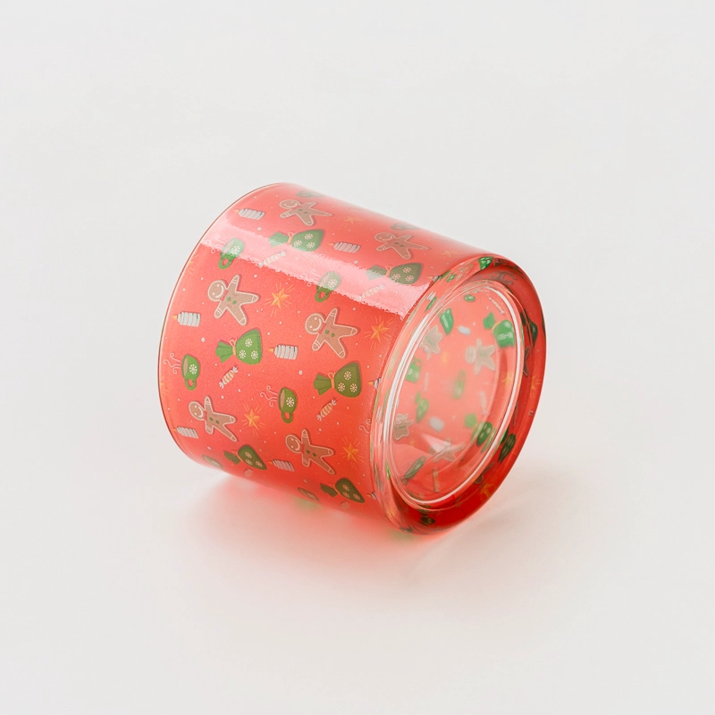 Cylinder Glass Candle Jar with Fancy Pattern Decal for Home Decoration Stylish Tabletop Display