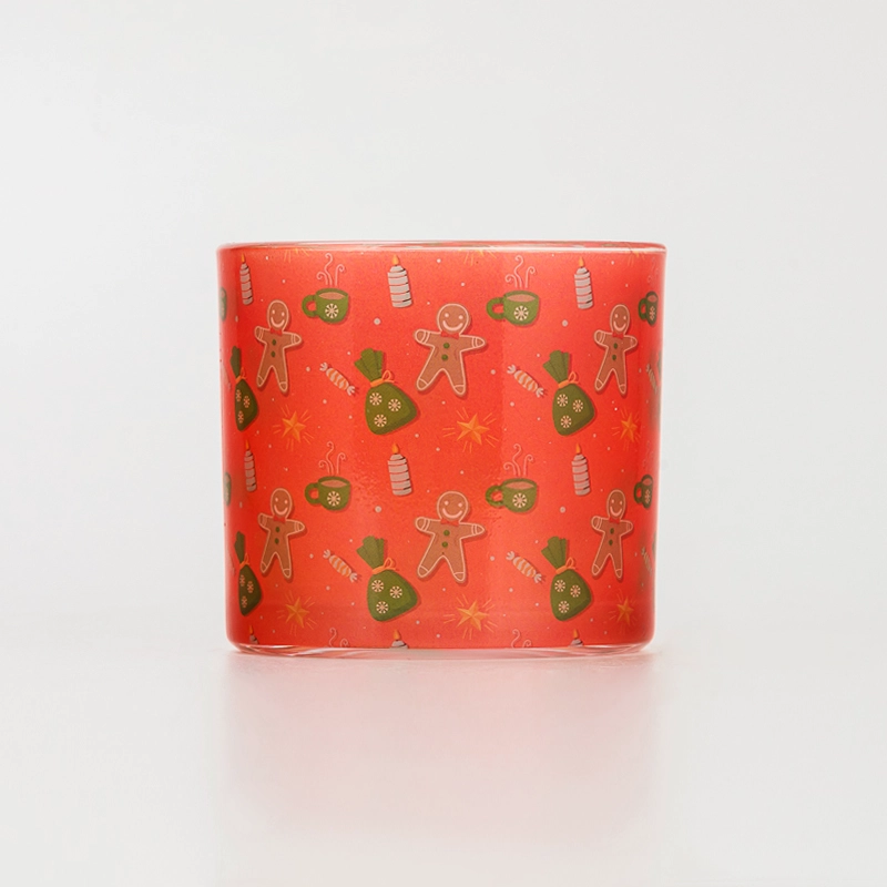 Cylinder Glass Candle Jar with Fancy Pattern Decal for Home Decoration Stylish Tabletop Display