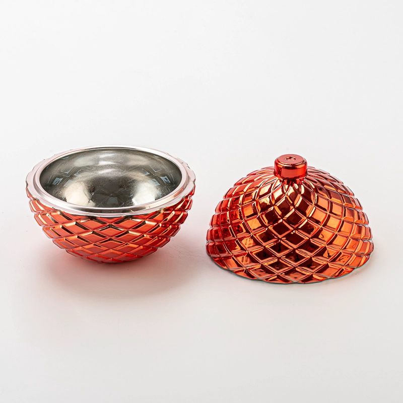 Popular Shape Electroplate Red Glass Wax Candle Jar with Lid 226ml Capacity Customizable Color Home Decoration