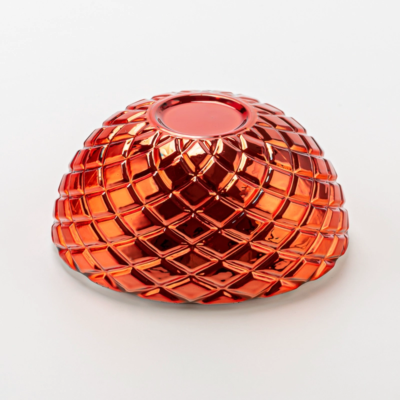 Popular Shape Electroplate Red Glass Wax Candle Jar with Lid 226ml Capacity Customizable Color Home Decoration
