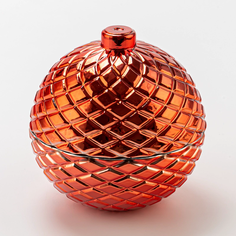 Popular Shape Electroplate Red Glass Wax Candle Jar with Lid 226ml Capacity Customizable Color Home Decoration
