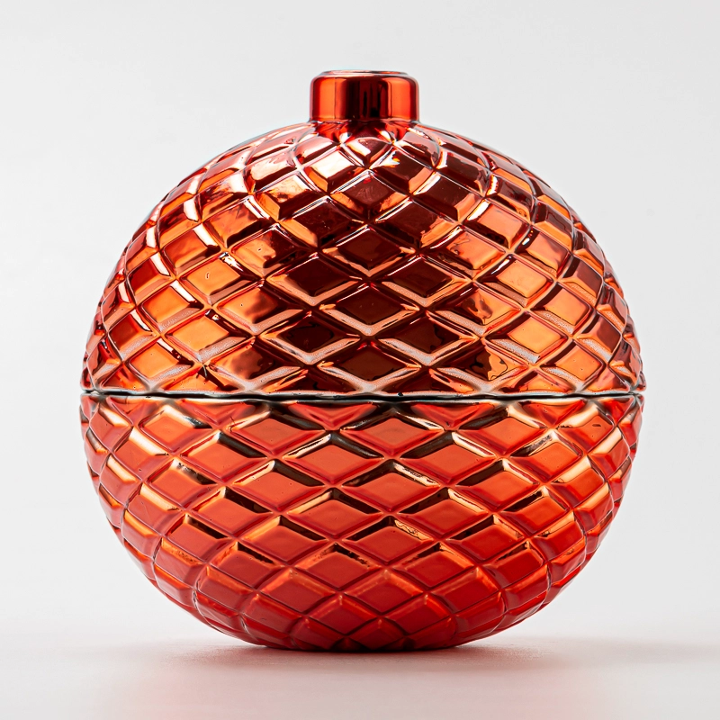 Popular Shape Electroplate Red Glass Wax Candle Jar with Lid 226ml Capacity Customizable Color Home Decoration