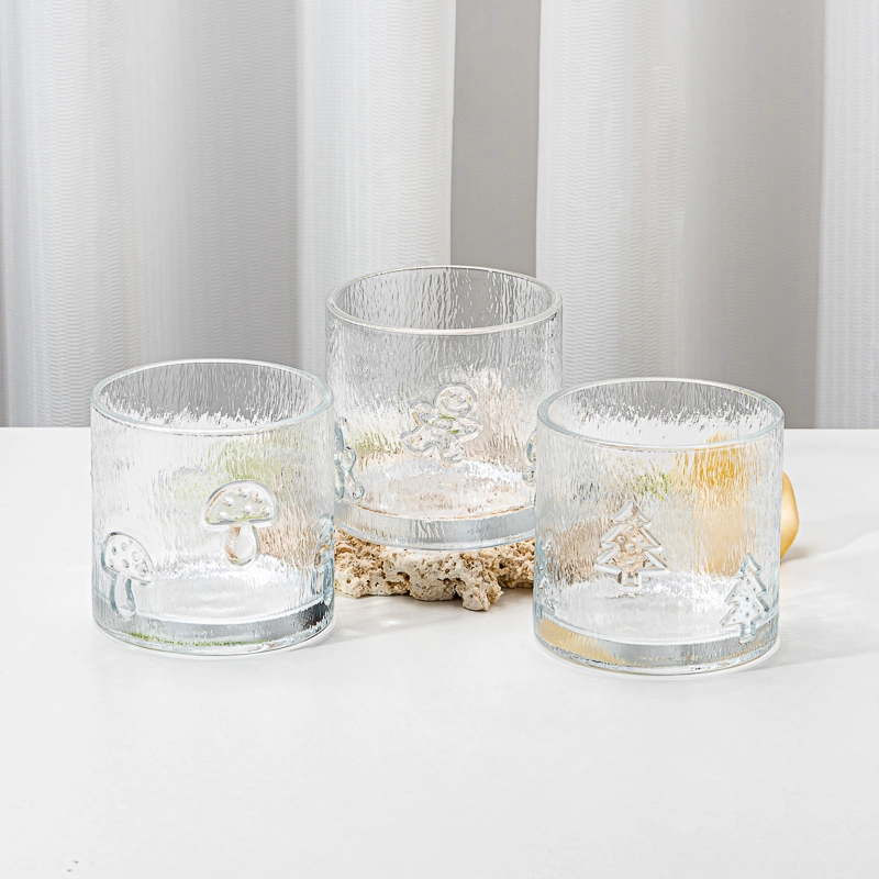 Interest Embossed Pattern Clear Glass Candle Jar Scented Candle Holder for Christmas Easter Parties