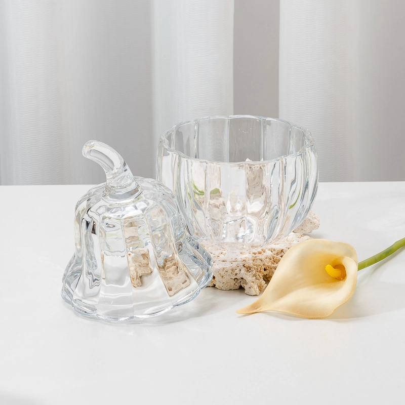 New Arrival Pumpkin Glass Candle Jar with Glass Lid for Home Decor Easter Festival