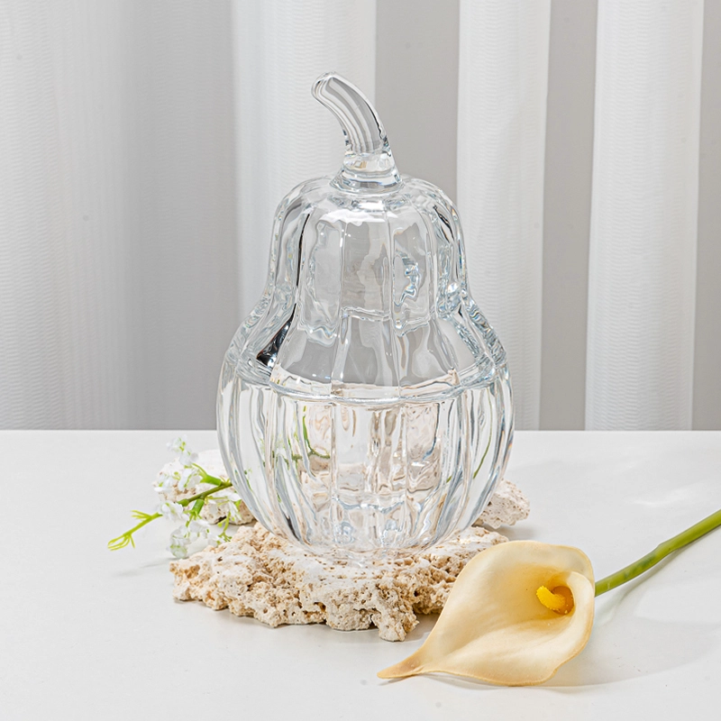 New Arrival Pumpkin Glass Candle Jar with Glass Lid for Home Decor Easter Festival