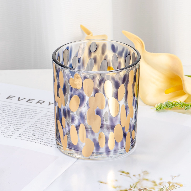 Creative Pattern Decal Cylinder Glass Wax Jar for Poured Scented Candles Home Decor Display