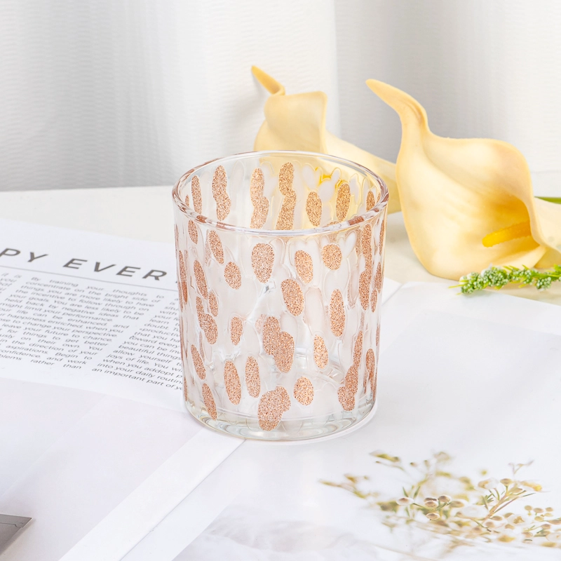 Luxury 6oz Glass Candle Vessel with Golden Dotted Pattern for Scented Candle Pouring Home Decor & Tabletop Display