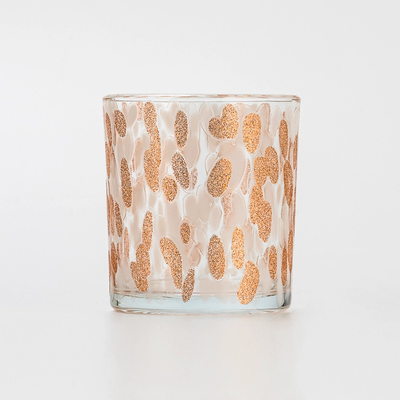Luxury 6oz Glass Candle Vessel with Golden Dotted Pattern for Scented Candle Pouring Home Decor & Tabletop Display