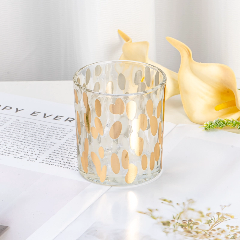 Luxury Surface Finish Glass Candle Jar with Golden Dotted Pattern for Soy Wax Candle Pouring Elegant Home Decor