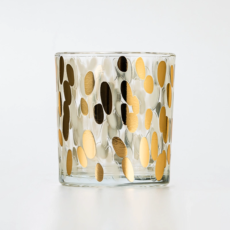 Luxury Surface Finish Glass Candle Jar with Golden Dotted Pattern for Soy Wax Candle Pouring Elegant Home Decor