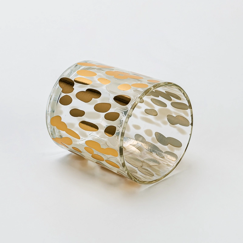 Luxury Surface Finish Glass Candle Jar with Golden Dotted Pattern for Soy Wax Candle Pouring Elegant Home Decor