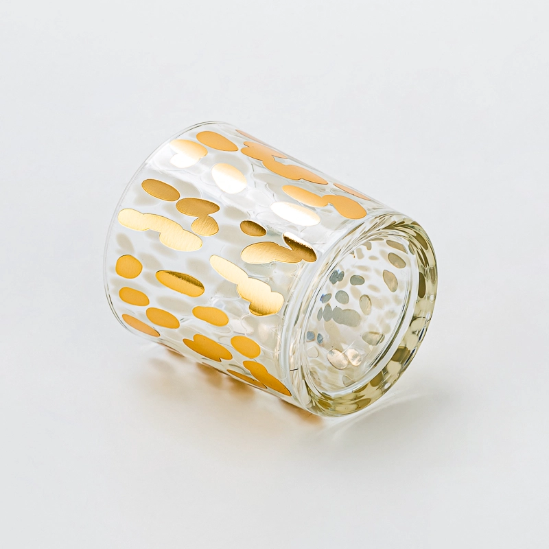 Luxury Surface Finish Glass Candle Jar with Golden Dotted Pattern for Soy Wax Candle Pouring Elegant Home Decor