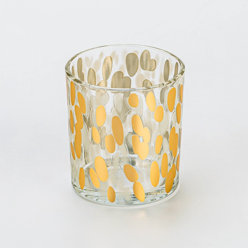 Luxury Surface Finish Glass Candle Jar with Golden Dotted Pattern for Soy Wax Candle Pouring Elegant Home Decor