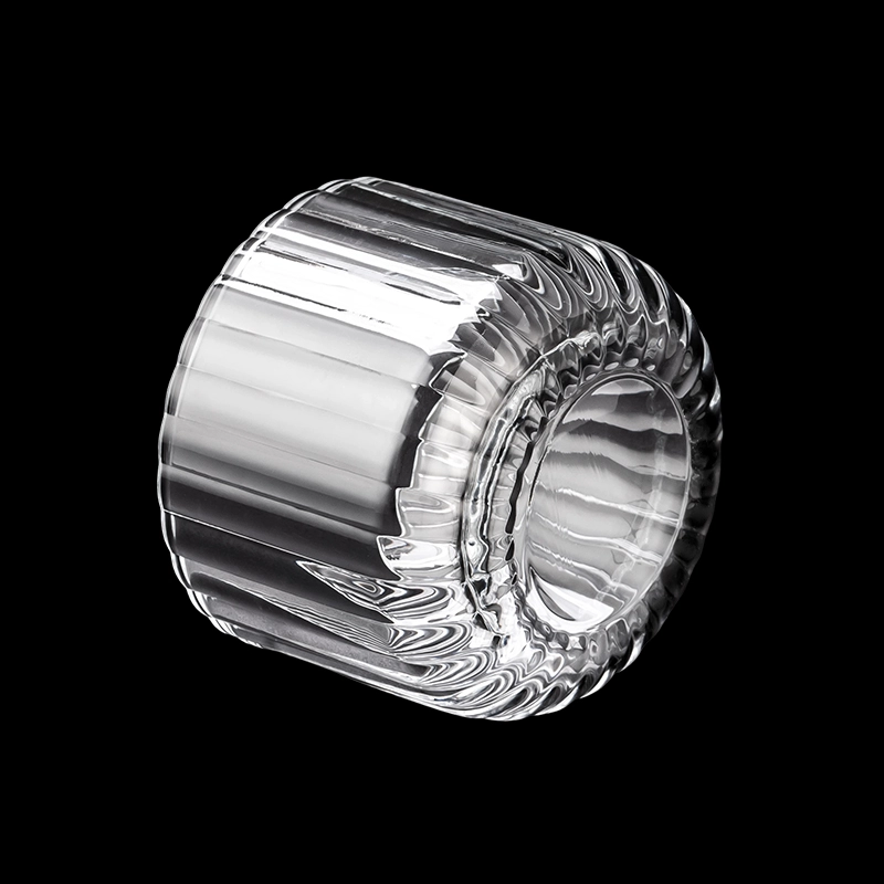 Elegant Striped Texture 556ml Clear Glass Candle Jar Custom Color High Quality for Living Room Candle Holder