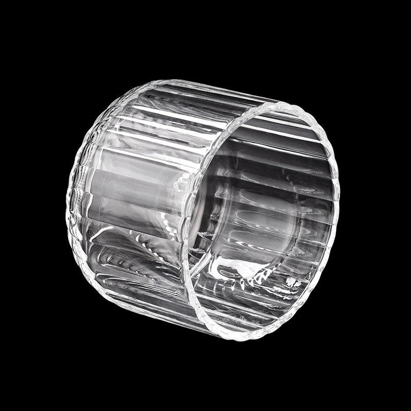 Elegant Striped Texture 556ml Clear Glass Candle Jar Custom Color High Quality for Living Room Candle Holder