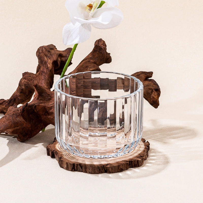 Elegant Striped Texture 556ml Clear Glass Candle Jar Custom Color High Quality for Living Room Candle Holder