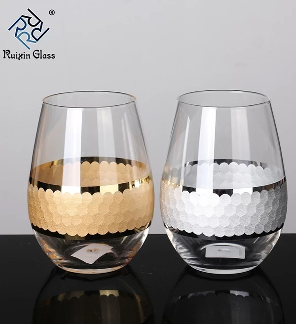 [202308]gold rim stemless wine glass tumblers with decals