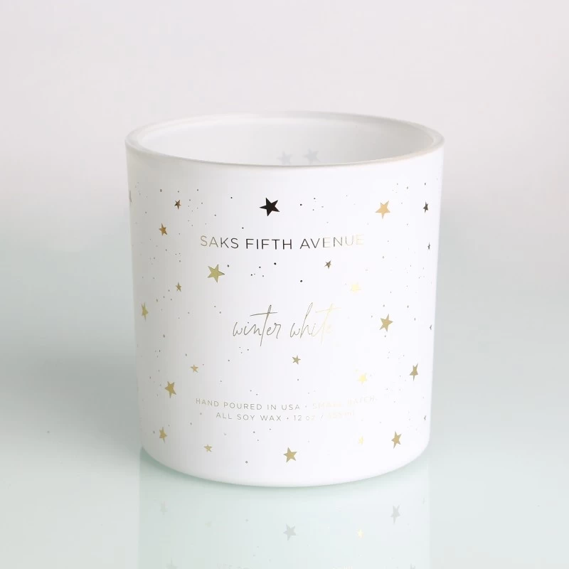 China spray color milk white candle glass jars with custom full color star pattern decals printed and lid manufacturer