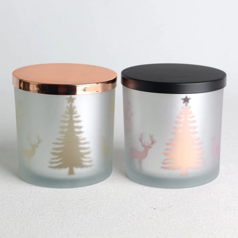 China electroplated laser hollow pine tree pattern frosted glass candle jar scented candles manufacturer
