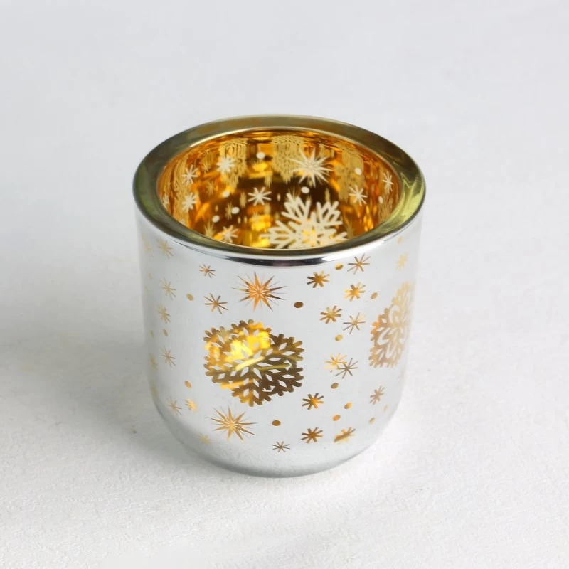 China electroplated laser hollow snowflake pattern glass candle jar scented candles manufacturer