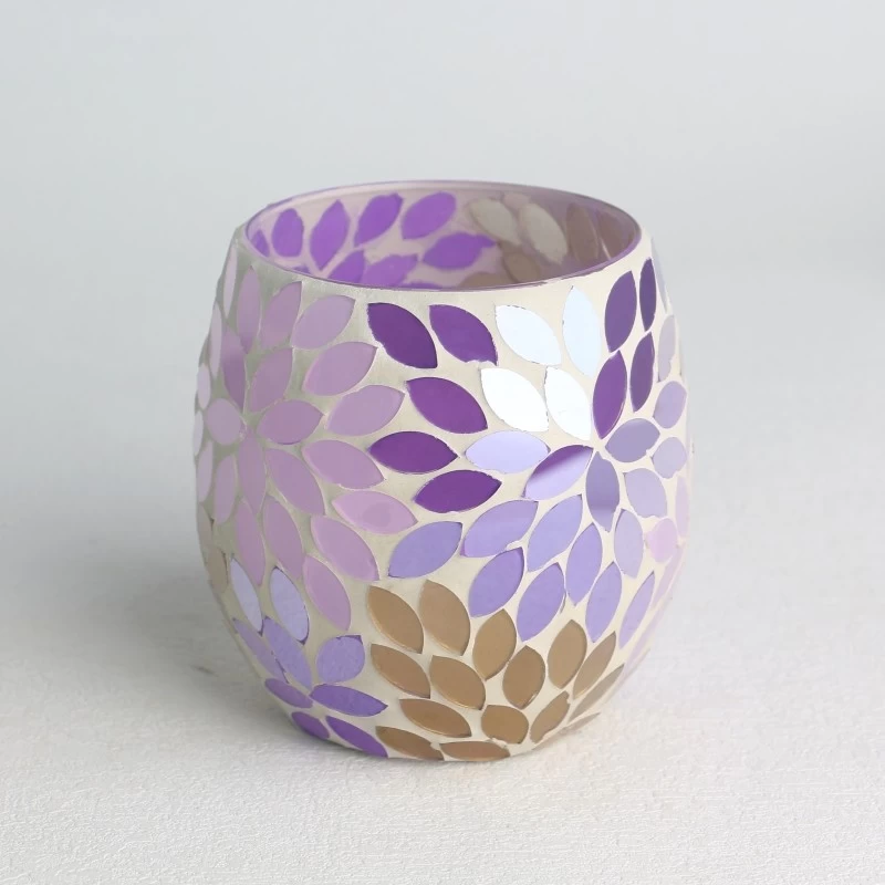 porcelana Tarro de vela con superficie de mosaico de vidrio de combinación de color marrón púrpura fabricante
