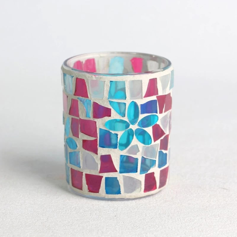 porcelana Venta al por mayor juego de tarros de vela cilíndricos con superficie de mosaico de vidrio fabricante