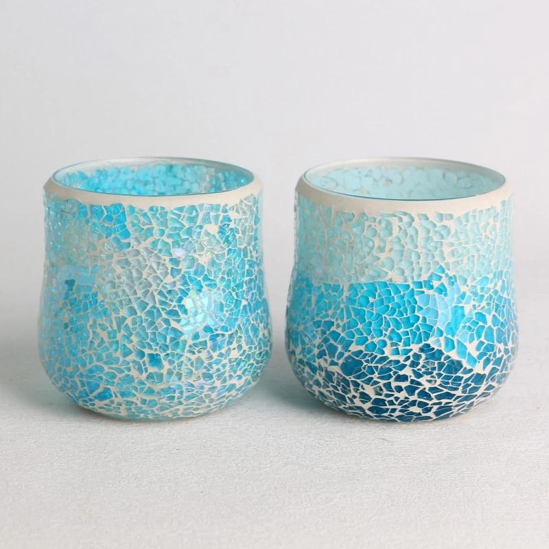 China conjunto de jarra de vela com padrão de folha floral de superfície de mosaico de vidro no atacado fabricante