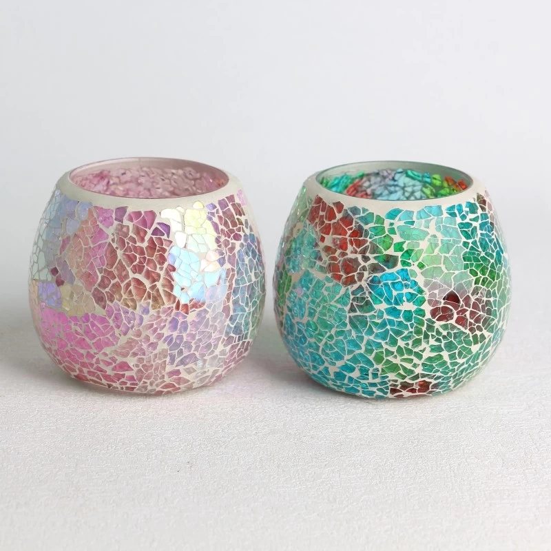 China wholesale glass mosaic surface pink and green candle jar set manufacturer