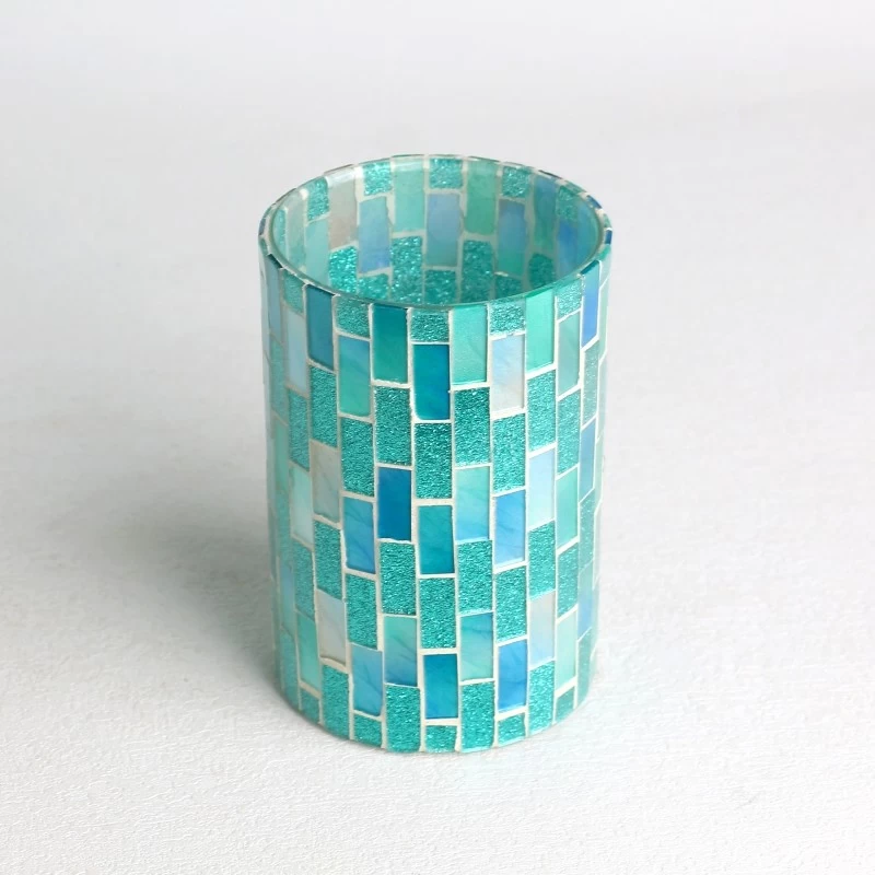 porcelana Venta al por mayor juego de tarros de vela verde con superficie de mosaico de vidrio fabricante