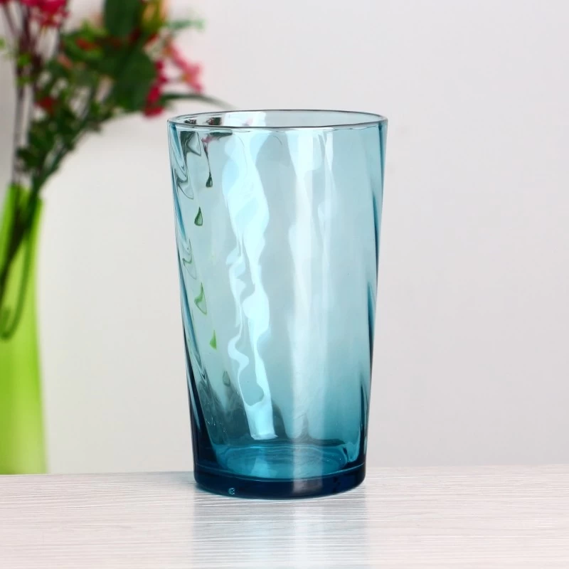 Copa de vaso de vidrio de onda azul claro transparente de 16 oz