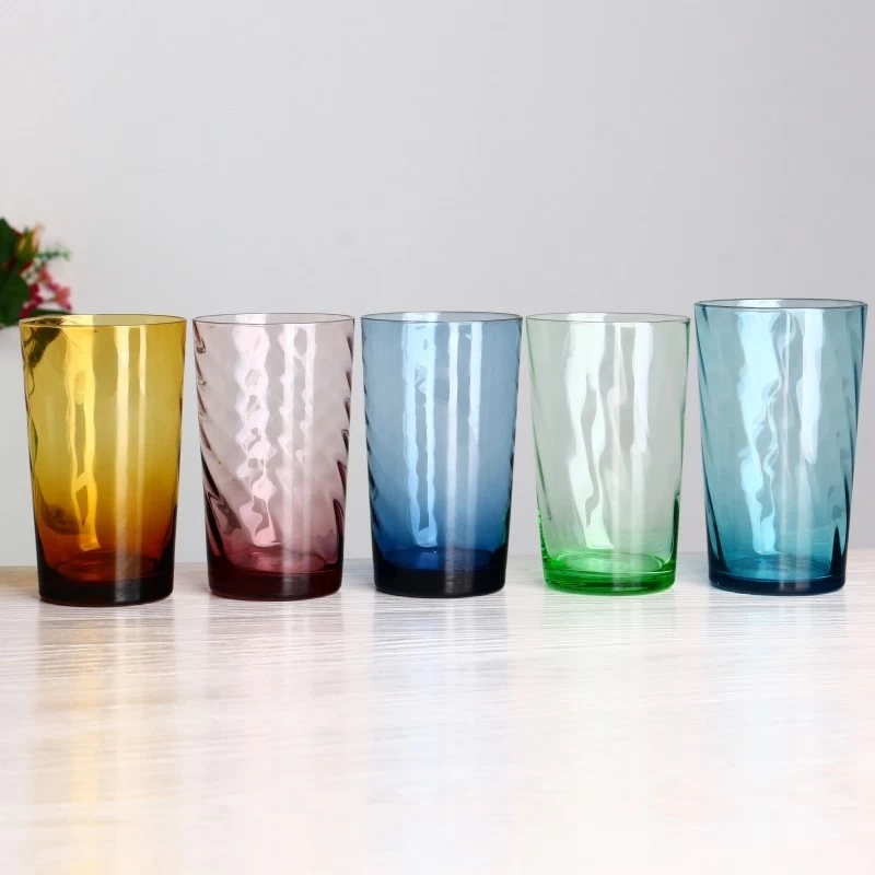 Copa de vaso de vidrio de onda azul claro transparente de 16 oz