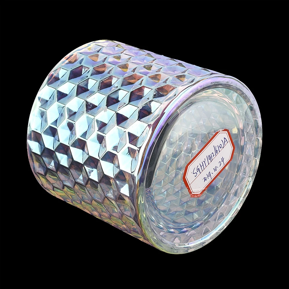 Iridescent glass candle jar with lids diamond glass jars