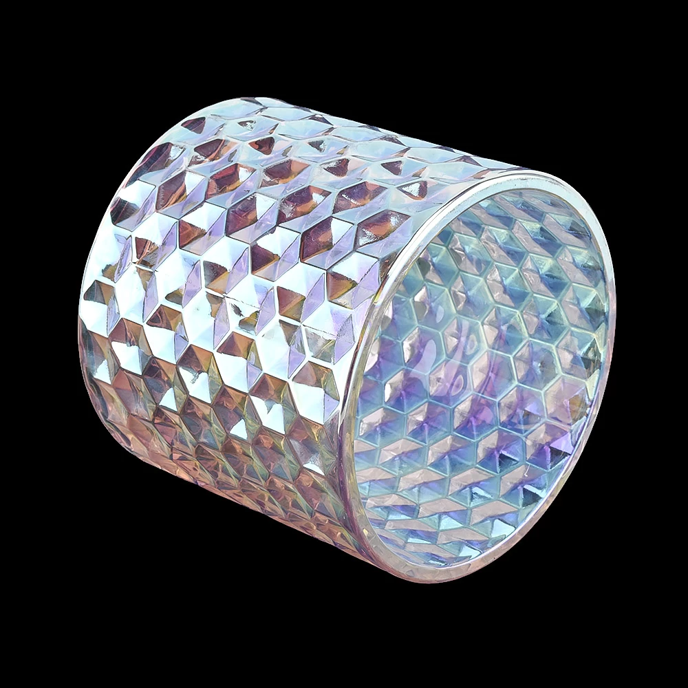 Iridescent glass candle jar with lids diamond glass jars