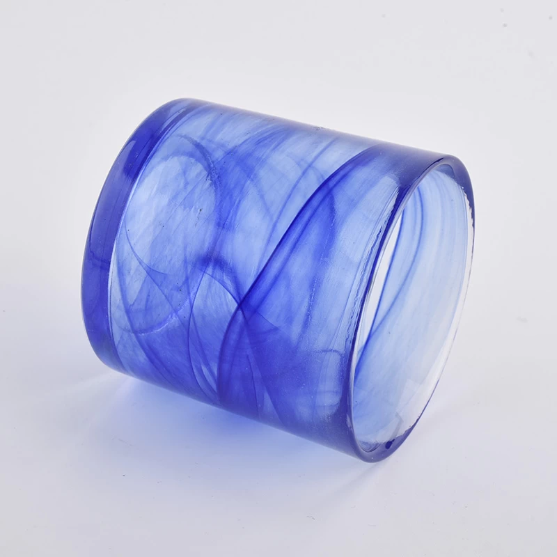 hand made blue glass votive candle jar