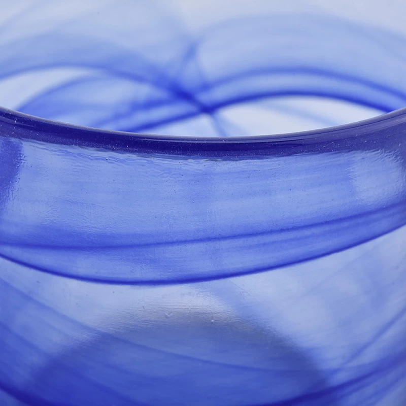 hand made blue glass votive candle jar