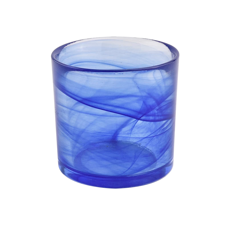 hand made blue glass votive candle jar