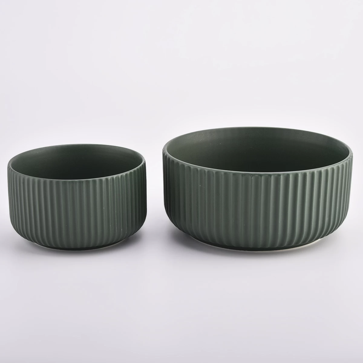 Matte green glazed large ceramic candle containers