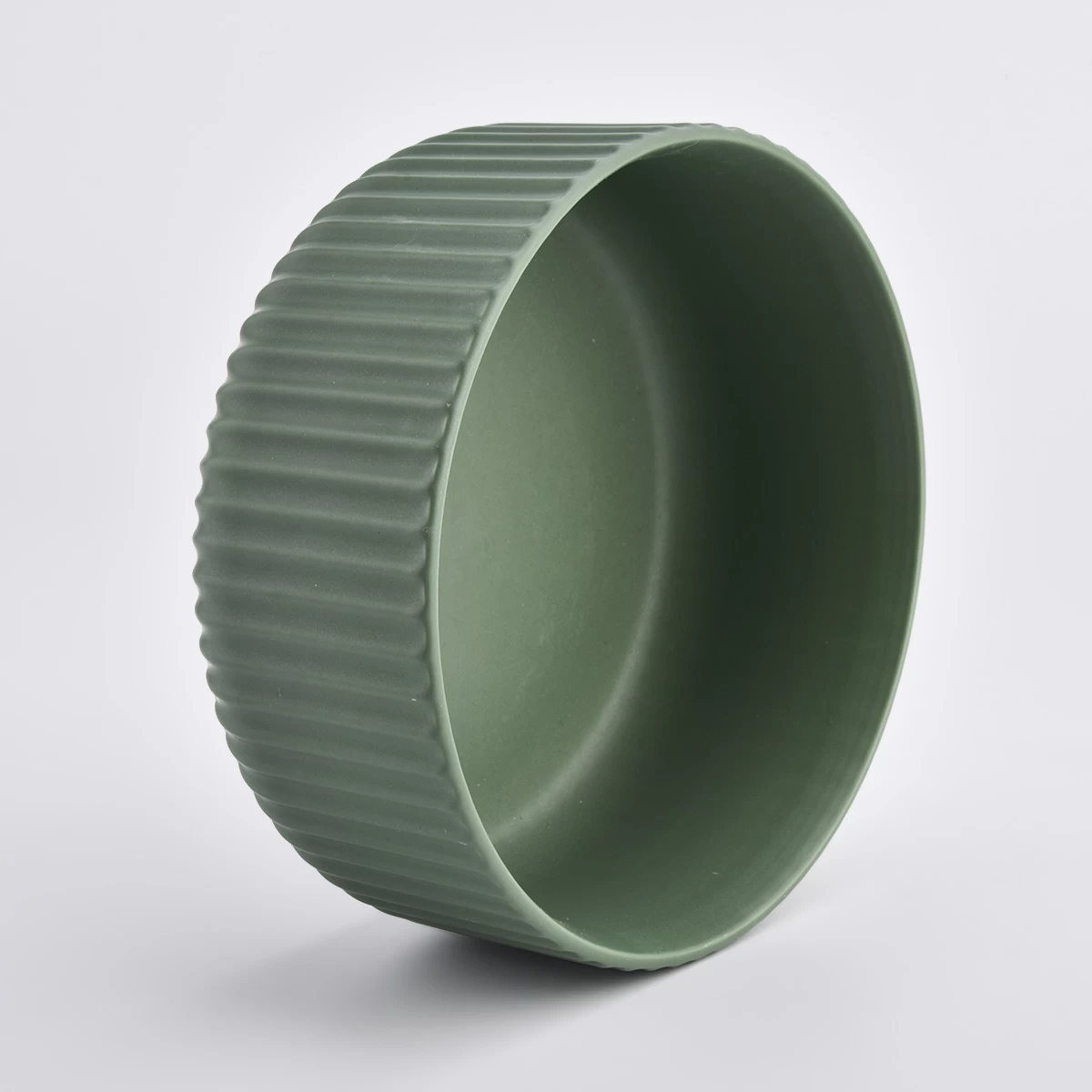 Contenitori di candela in ceramica vetrata verde opaco