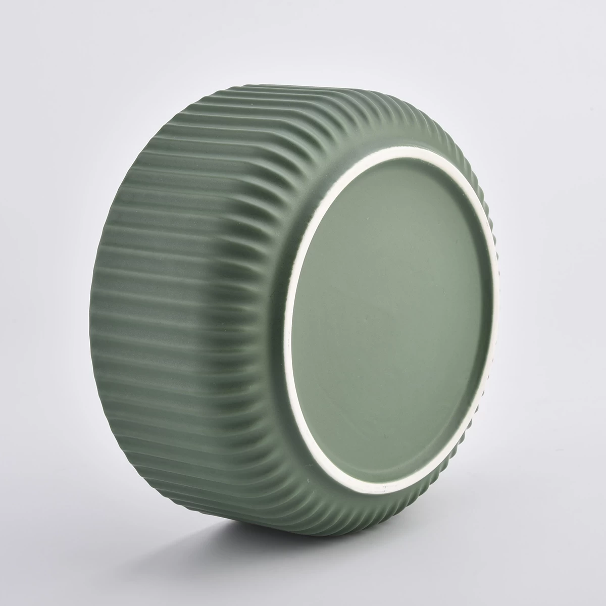 Contenitori di candela in ceramica vetrata verde opaco