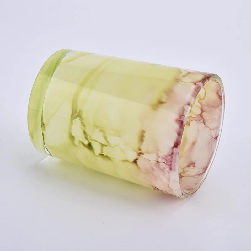 Yellow cloud marble effect 12oz glass candle jars.