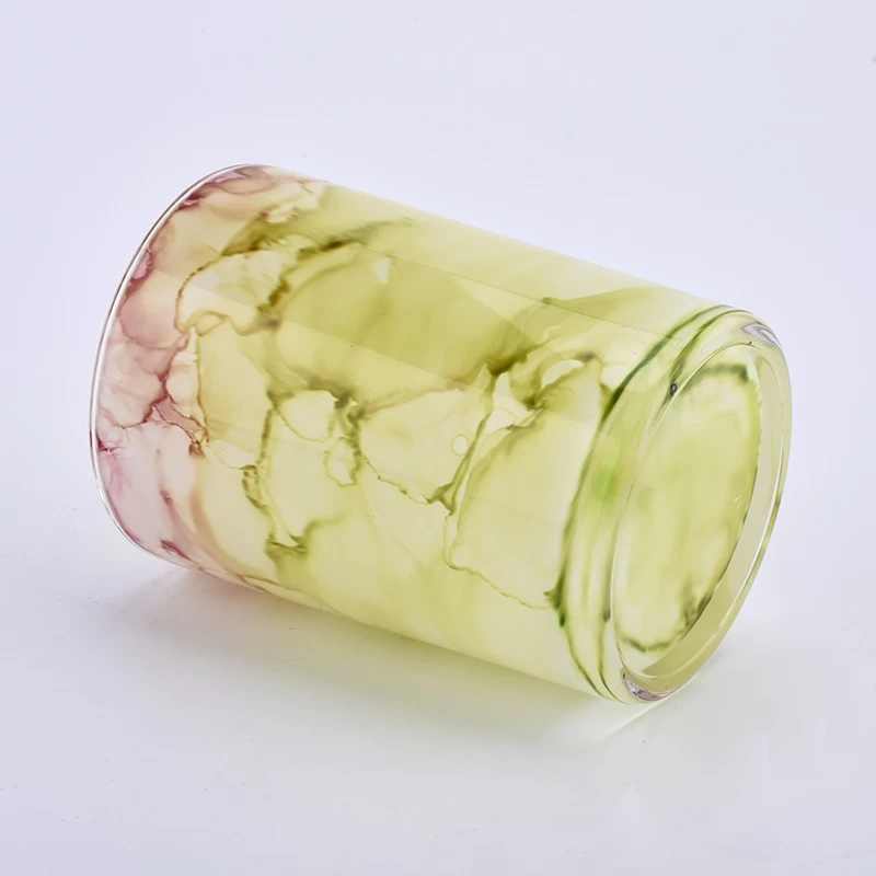 Yellow cloud marble effect 12oz glass candle jars.
