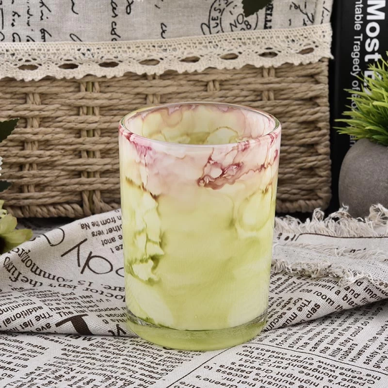 Yellow cloud marble effect 12oz glass candle jars.
