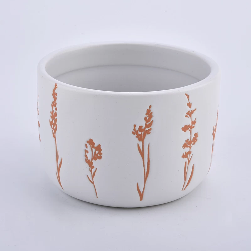 14oz cylinder flower on the glazed ceramic candle jar for wholesale