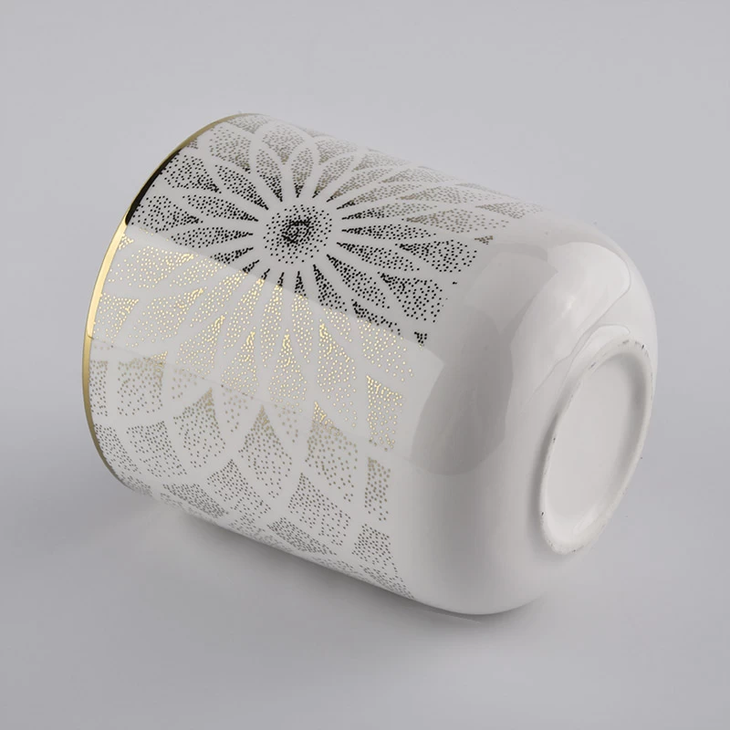 Vaso di candela in ceramica bianca 12 once con oro elettroplavato